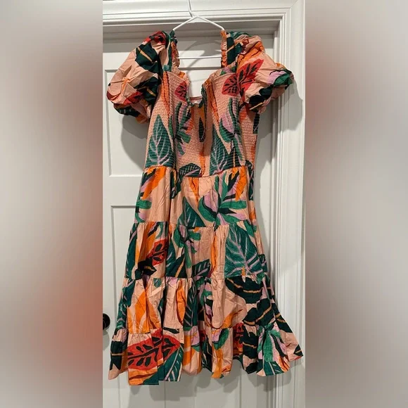 JessaKae Pink Orange and Green Leaf Print Dress - Picture 2 of 6